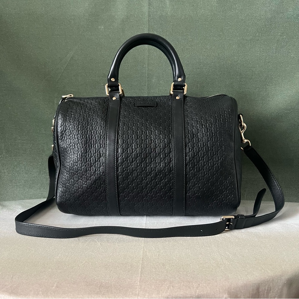 Gucci Black Leather Gg Monogram Boston Bag Crossbody - Picture 3 of 16
